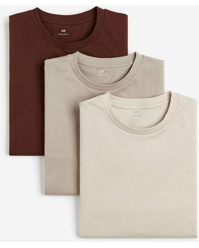 H&M 3er-Pack T-Shirts in Regular Fit - Natur