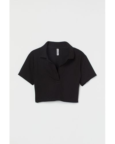 H&M Cropped Shirt mit Kragen - Schwarz
