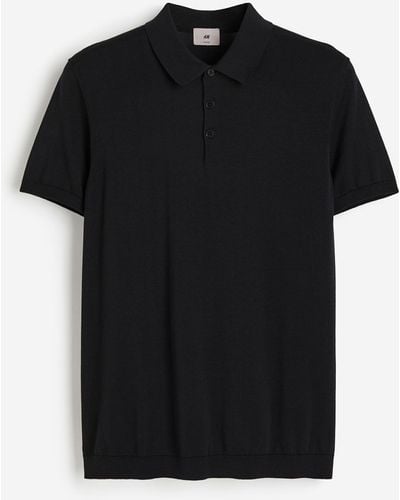 H&M Poloshirt aus Seidenmix in Slim Fit - Schwarz