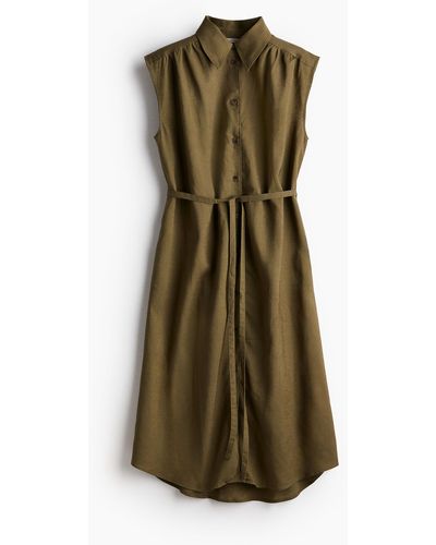 H&M Robe chemise en lin mélangé - Vert