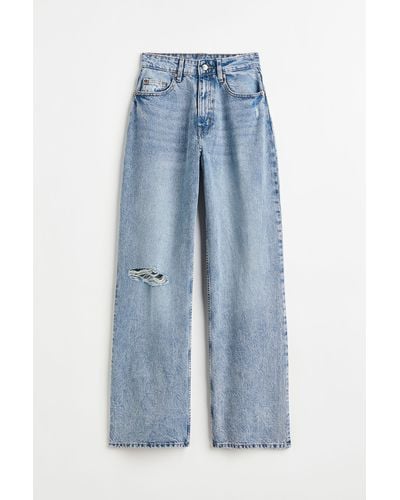 H&M Loose Straight High Jeans - Blau