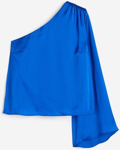H&M One-Shoulder-Bluse - Blau
