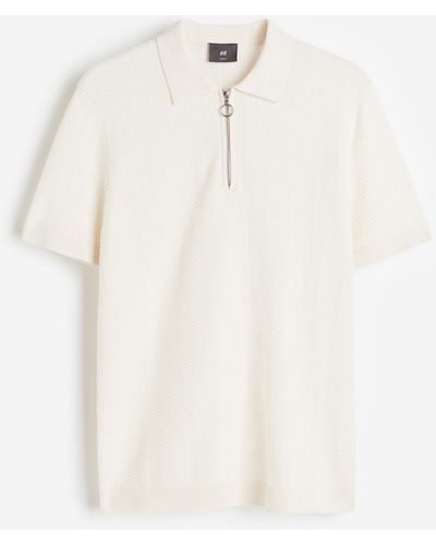 H&M Structuurgebreid Poloshirt - Wit