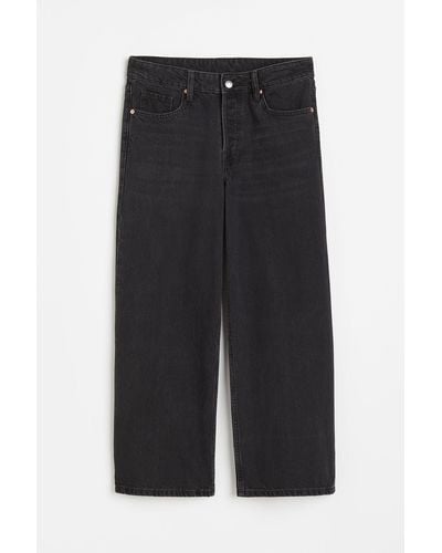 H&M Baggy Wide Low Ankle Jeans - Zwart