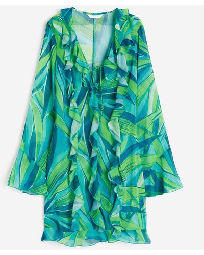 H&M Chiffon Jurk Met Volants - Groen