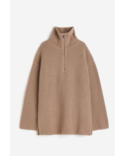 H&M Gerippter Pullover mit Zipper - Natur