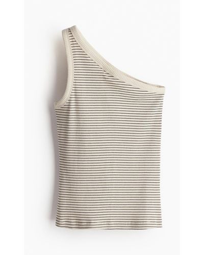 H&M Geripptes One-Shoulder-Shirt - Weiß