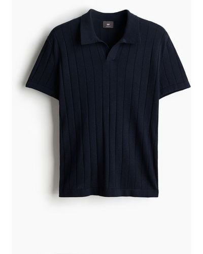 H&M Poloshirt aus feinem Rippstrick in Regular Fit - Blau