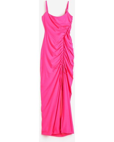 H&M Satin Ruched Slip Maxi Dress - Pink