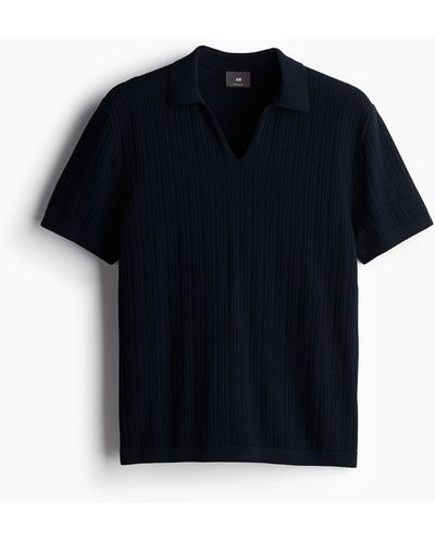H&M Geripptes Poloshirt in Regular Fit - Blau