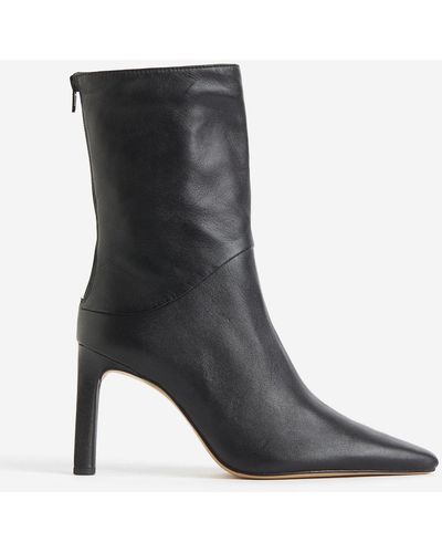 H&M Lederstiefel mit Absatz - Schwarz