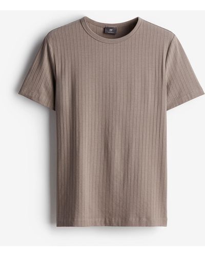 H&M Geribd T-shirt Van Lyocellmix - Bruin