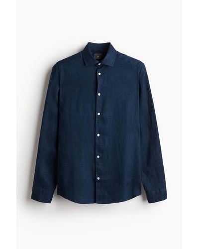 H&M Leinenhemd in Slim Fit - Blau