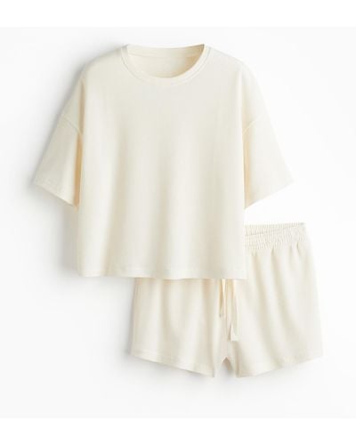 H&M Top et short de pyjama gaufrés - Blanc