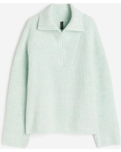 H&M Oversized Pullover mit kurzem Reissverschluss - Blau