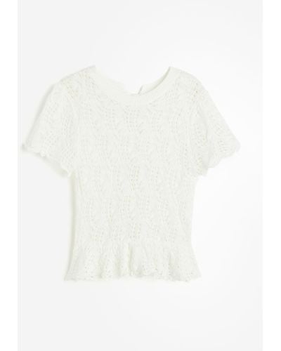 H&M Shirt in Pointellestrick mit Bindedetail - Weiß