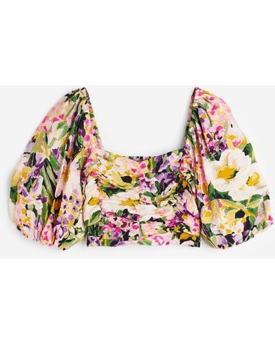 H&M Crop top à manches bouffantes - Rose