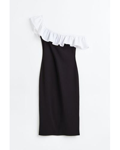 H&M Off-Shoulder-Kleid mit Volant - Schwarz