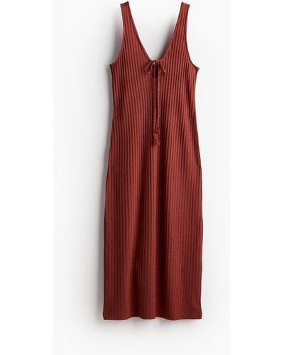 H&M Tie-detail rib-knit dress - Rot