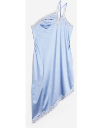 H&M One-Shoulder-Kleid aus Satin - Blau
