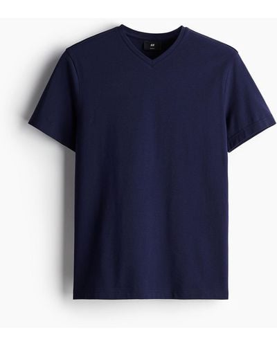 H&M T-Shirt mit V-Ausschnitt Slim Fit - Blau