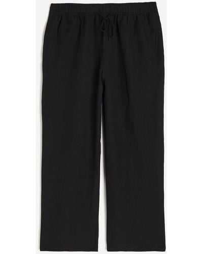 H&M Pantalon en lin mélangé avec taille élastique - Noir
