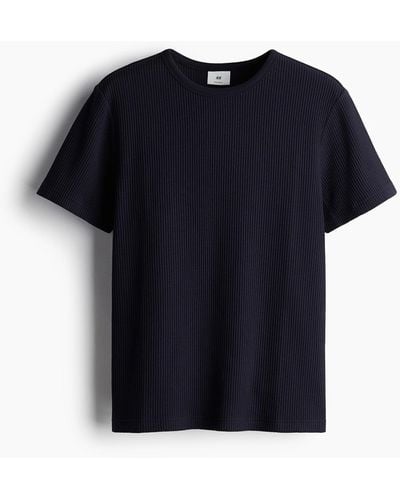 H&M T-Shirt mit Waffelstruktur in Regular Fit - Blau