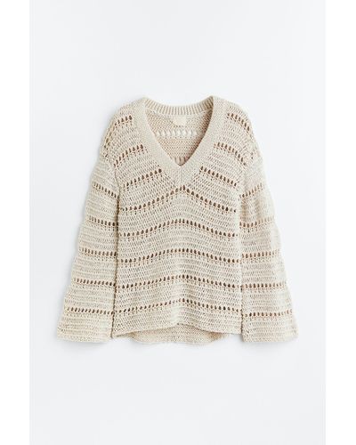 H&M Oversized Pullover in Ajourstrick - Weiß
