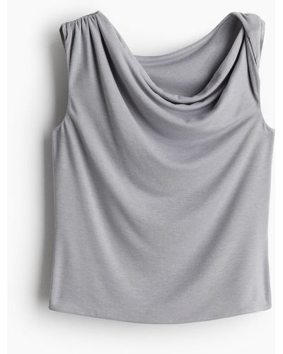 H&M One-Shoulder-Shirt mit Twistdetail - Grau