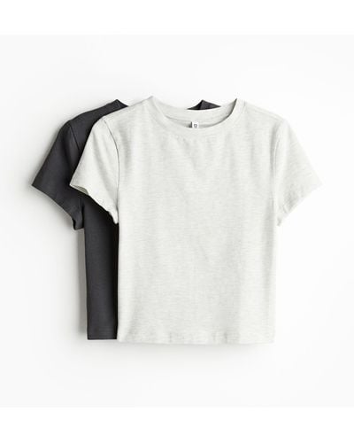 H&M 2er-Pack Cropped T-Shirts - Grau