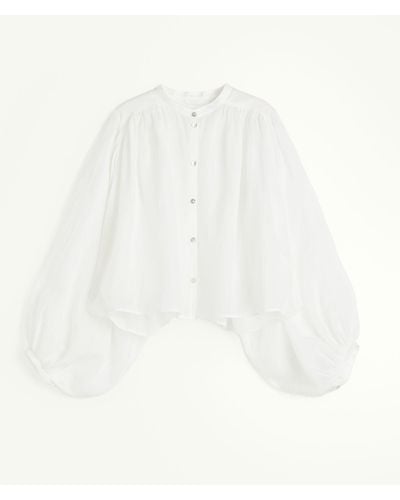 H&M Bluse aus Ramie mit Ballonärmeln - Weiß
