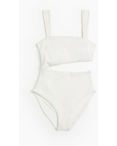 H&M Badeanzug mit wattierten Cups und High Leg - Weiß