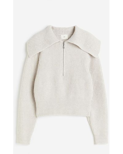 H&M Pullover mit Kurzreißveschluss und Kragen - Weiß