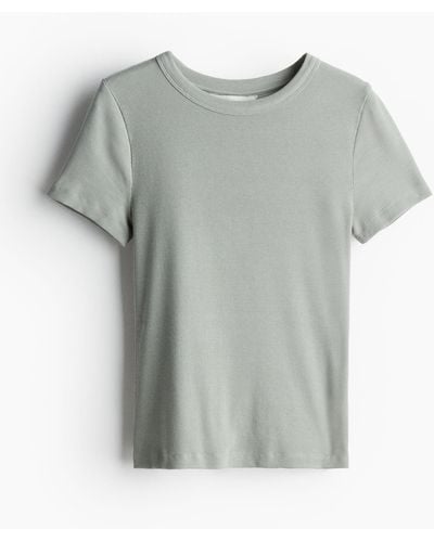 H&M Geribd T-shirt - Grijs