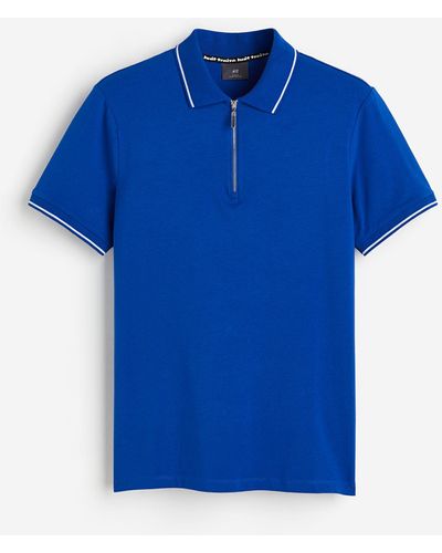 H&M Polo Slim Fit avec col zippé - Bleu
