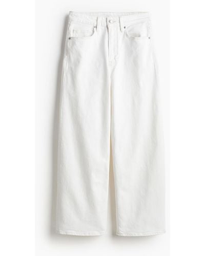 H&M Wide High Cropped Jeans - Blanc