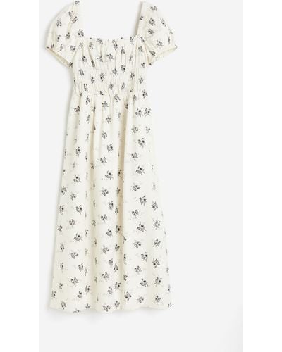 H&M Robe en lin mélangée avec taille smockée - Blanc