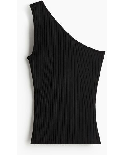 H&M Ribgebreide One-shouldertop - Zwart