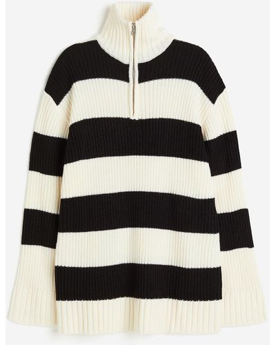 H&M Oversized Pullover mit kurzem Reissverschluss - Schwarz