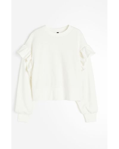 H&M Oversized Sweatshirt mit Volantbesatz - Weiß