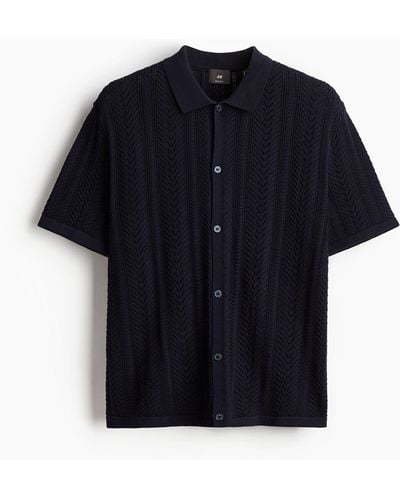H&M Ajourgebreid Overhemd - Blauw