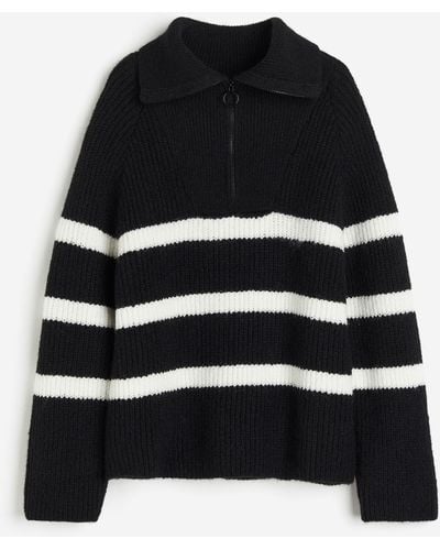 H&M Oversized Pullover mit kurzem Reissverschluss - Schwarz