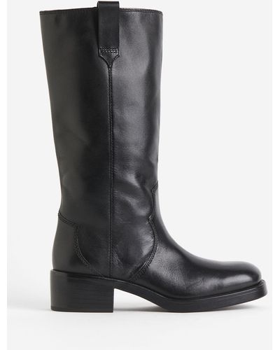 H&M Kniehohe Stiefel aus Leder - Schwarz