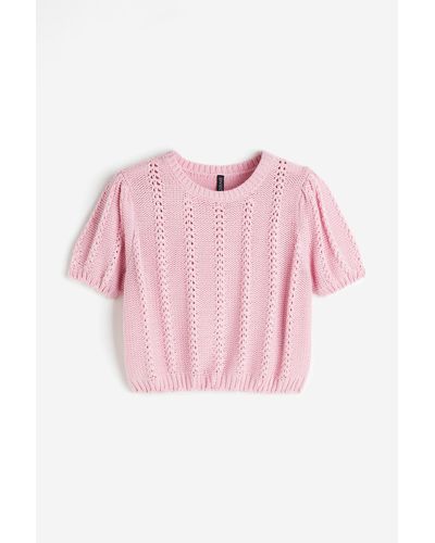 H&M Shirt aus Strukturstrick mit Puffärmeln - Pink