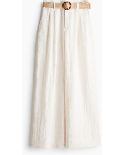 H&M Weite Hose mit Gürtel - Weiß