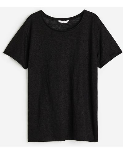 H&M T-shirt en jersey de lin - Noir