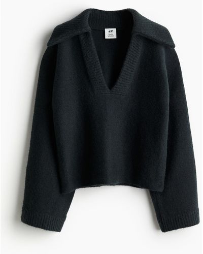 H&M Pullover aus Wollmix mit Kragen - Schwarz