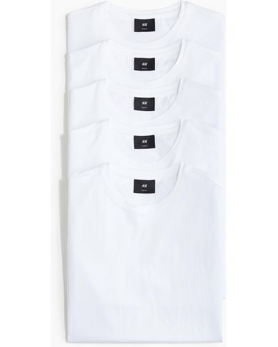 H&M Lot de 5 T-shirts Slim Fit - Blanc