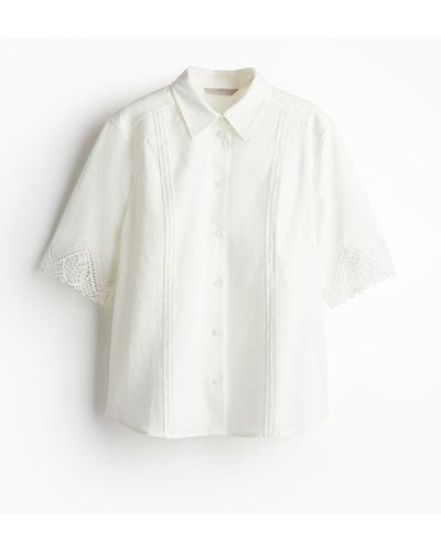 H&M Bluse aus Leinenmischung mit Spitzendetails - Weiß