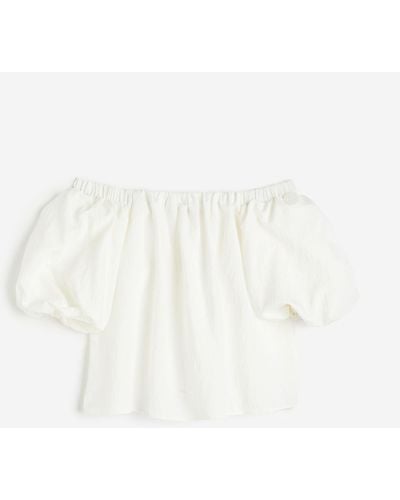 H&M Off-Shoulder-Bluse mit Puffärmeln - Weiß